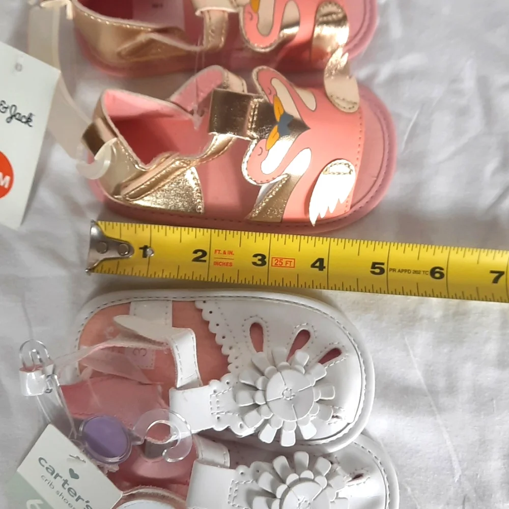 Baby Girl Crib Shoes Sandals Bundle of 2 Pair Size 6-9 Months Flamingo NEW